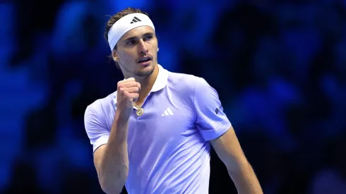 Alexander Zverev of Germany celebrates against Taylor Fritz of United States during the Men's Semi Final match during Day Seven of the Nitto ATP finals 2024.
