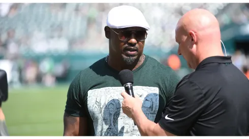 Philadelphia Eagles retired linebacker Brian Dawkins is interviewed during the game between the Detroit Lions and the Philadelphia Eagles on September 22, 2019 at Lincoln Financial Field in Philadelphia, PA.
