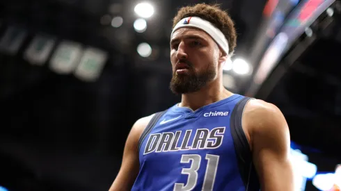 Klay Thompson #31 of the Dallas Mavericks leaves the court following the team's loss to the Minnesota Timberwolves at American Airlines Center.
