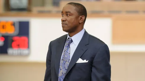 Head coach Isiah Thomas of the Florida International Panthers in action during a NCAA game.
