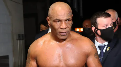 Mike Tyson exits the ring after receiving a split draw against Roy Jones Jr. during Mike Tyson vs Roy Jones Jr. presented by Triller at Staples Center on November 28, 2020 in Los Angeles, California. 
