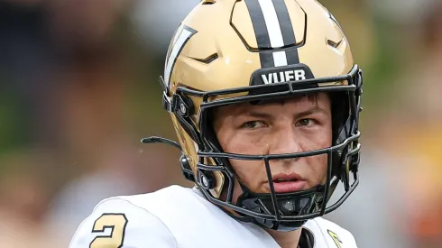 Vanderbilt Commodores quarterback Diego Pavia (2) during a game against the Missouri Tigers at Memorial Stadium in Columbia, MO.
