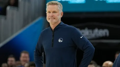  Head coach Steve Kerr of the Golden State Warriors looks on against the Indiana Pacers during the second half at Chase Center.
