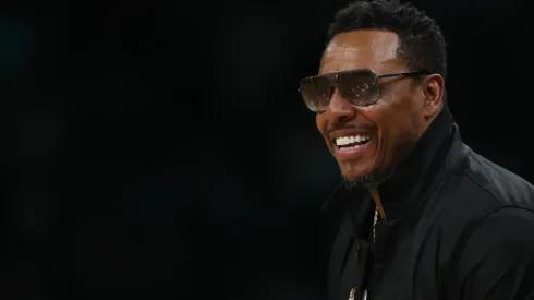 Paul Pierce looks on during the first quarter between the Boston Celtics and the Miami Heat in game five of the Eastern Conference Finals at TD Garden on May 25, 2023 in Boston, Massachusetts.
