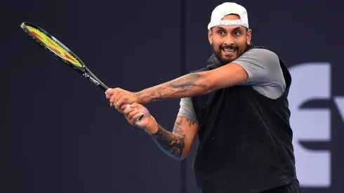 Nick Kyrgios of Australia has a practice session prior to the Brisbane International at Queensland Tennis Centre.
