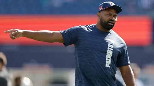 Head coach Jerod Mayo of the New England Patriots looks on prior to a game against the Miami Dolphins at Gillette Stadium on October 06, 2024 in Foxborough, Massachusetts.
