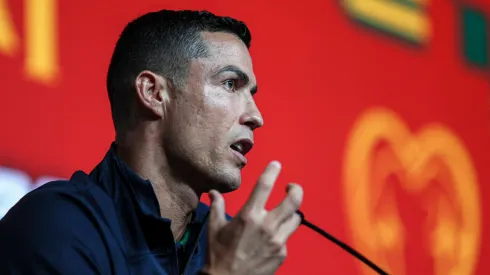  Cristiano Ronaldo of Portugal speaks during a press conference, PK, Pressekonferenz before the European Qualifiers match between Portugal and Liechtenstein at the Cidade do Futebol. Oeiras Portugal
