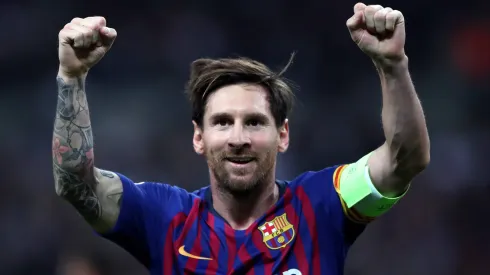 Lionel Messi celebrates a goal at Barcelona
