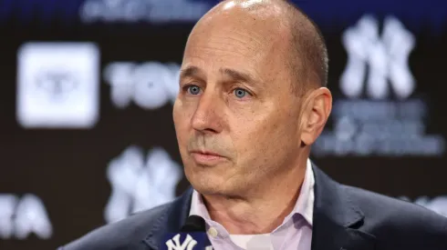 New York Yankee general manager Brian Cashman speaks to the media during a press conference at Yankee Stadium on December 21, 2022.
