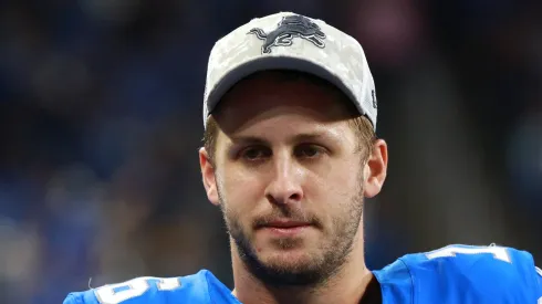 Detroit Lions quarterback Jared Goff (16) looks on from the sideline during the second half of an NFL game between the Jacksonville Jaguars and the Detroit Lions in Detroit, Michigan USA.
