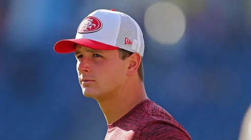 Brock Purdy #13 of the San Francisco 49ers looks on before the game against the Tennessee Titans at Nissan Stadium on August 10, 2024 in Nashville, Tennessee. 
