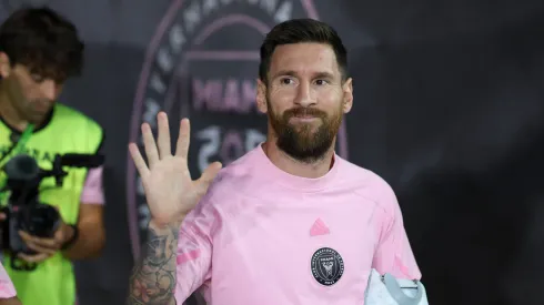 Lionel Messi of Inter Miami greets fans 
