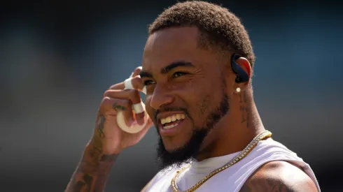 DeSean Jackson #10 of the Philadelphia Eagles smiles prior to the game against the Washington Redskins at Lincoln Financial Field on September 8, 2019 in Philadelphia, Pennsylvania.
