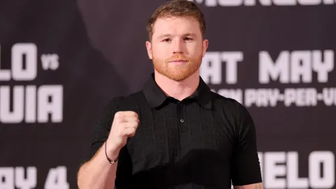Canelo Alvarez poses for a photo during a news conference to preview his super middleweight fight against Jaime Munguia at The Beverly Hills Hotel on March 19, 2024 in Beverly Hills, California.