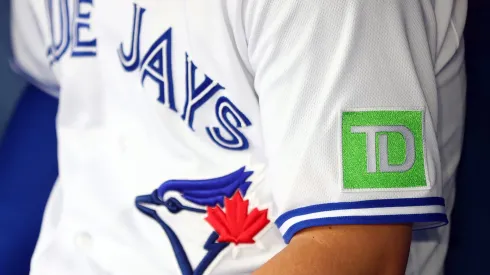 New TD Bank logo on the Toronto Blue Jays jerseys during a game against the Arizona Diamondbacks at Rogers Centre on July 14, 2023 in Toronto, Ontario, Canada.
