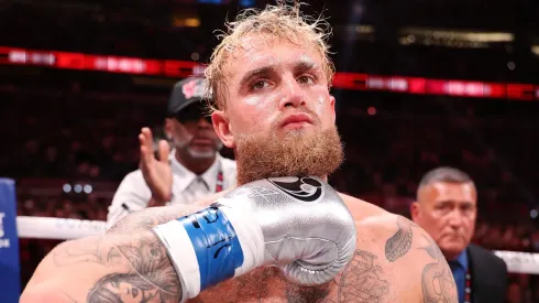  Jake Paul fights during LIVE On Netflix: Jake Paul vs. Mike Tyson at AT&T Stadium on November 15, 2024 in Arlington, Texas. 
