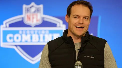 Head coach Kevin O'Connell of the Minnesota Vikings speaks to the media during the NFL Combine at the Indiana Convention Center on February 27, 2024 in Indianapolis, Indiana. 
