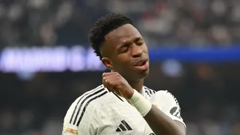 Vinicius Jr. of Real Madrid eacts during the LaLiga match between Real Madrid CF and CA Osasuna.
