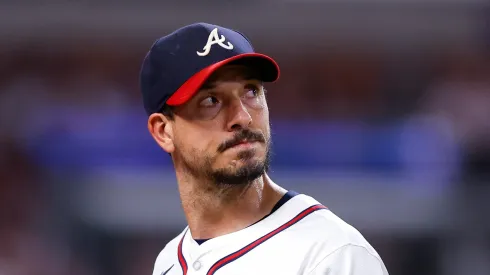 Charlie Morton #50 of the Atlanta Braves is pulled from the game during the seventh inning against the Cincinnati Reds at Truist Park on September 9, 2024 in Atlanta, Georgia.
