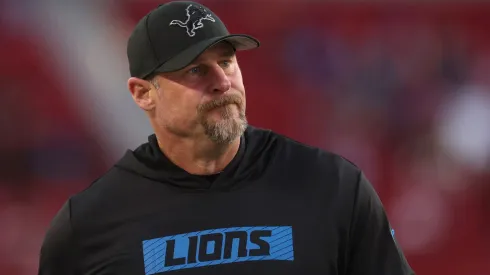 Head coach Dan Campbell of the Detroit Lions looks on before the game against the San Francisco 49ers at Levi's Stadium on December 30, 2024 in Santa Clara, California.
