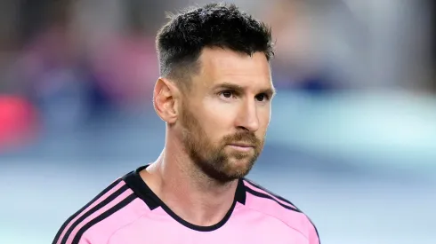 Lionel Messi #10 of Inter Miami CF takes the field prior to the Concacaf Champions Cup Round of 16 match against the Nashville SC.
