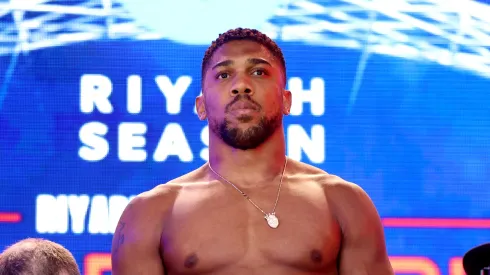 Anthony Joshua during a weigh-in as part of the Riyadh Season – Wembley Edition card at Trafalgar Square
