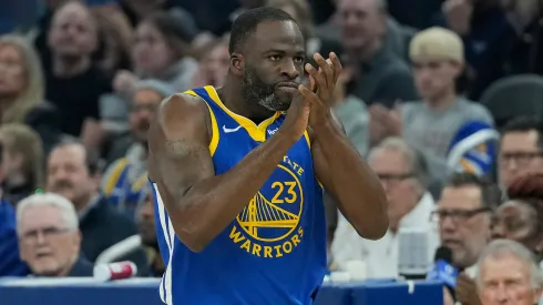 Draymond Green #23 of the Golden State Warriors reacts after forcing an 8-second violation in the backcourt against the Memphis Grizzlies.
