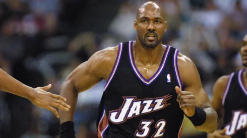 1 May 2001: Karl Malone #32 of the Utah Jazz runs upcourt in game four of round one in the NBA playoffs against the Dallas Mavericks
