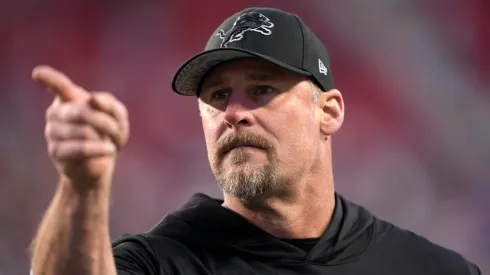 Head coach Dan Campbell of the Detroit Lions gestures before the game against the San Francisco 49ers at Levi's Stadium on December 30, 2024 in Santa Clara, California.
