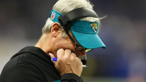 Head coach Doug Pederson of the Jacksonville Jaguars reacts in the third quarter against the Indianapolis Colts at Lucas Oil Stadium on January 05, 2025 in Indianapolis, Indiana.