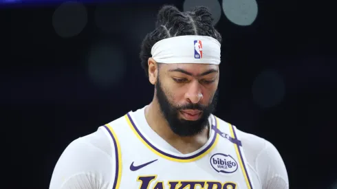 Anthony Davis #3 of the Los Angeles Lakers looks on during the second half of a game against the Sacramento Kings.
