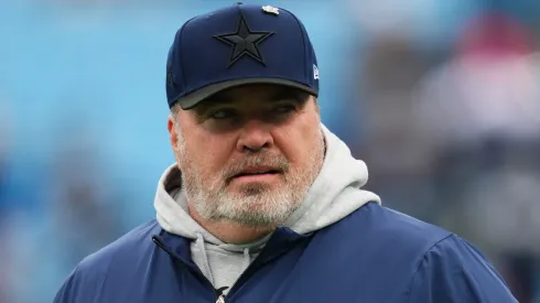 Head coach Mike McCarthy of the Dallas Cowboys looks on before the game against the Carolina Panthers at Bank of America Stadium on December 15, 2024 in Charlotte, North Carolina.
