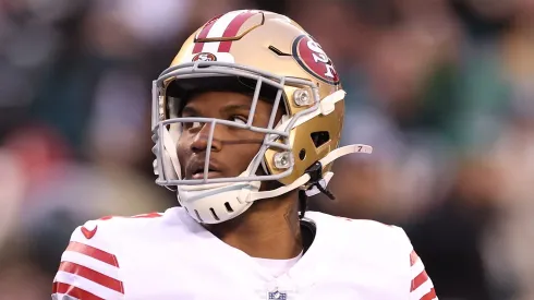 Charvarius Ward #7 of the San Francisco 49ers looks on against the Philadelphia Eagles during the second quarter in the NFC Championship Game at Lincoln Financial Field on January 29, 2023 in Philadelphia, Pennsylvania.
