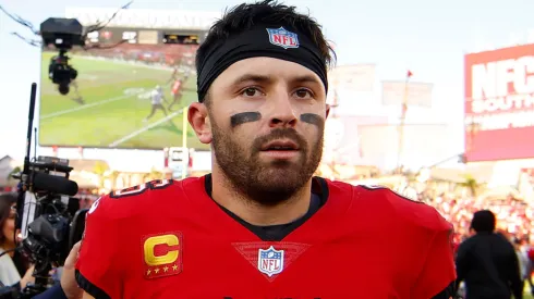 Baker Mayfield #6 of the Tampa Bay Buccaneers walks off field after a 27-19 win over the New Orleans Saints at Raymond James Stadium on January 05, 2025 in Tampa, Florida.
