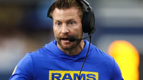 Head coach Sean McVay of the Los Angeles Rams reacts to a touchdown catch against the Seattle Seahawks during the fourth quarter at SoFi Stadium on January 05, 2025 in Inglewood, California.
