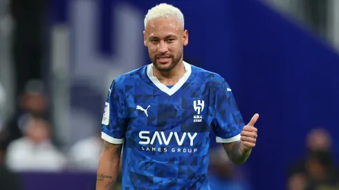 Neymar of Al-Hilal reacts after an injury during the AFC Champions League Elite match between Al-Hilal and Esteghlal.
