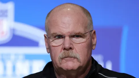 Head coach Andy Reid of the Kansas City Chiefs speaks to the media during the NFL Combine at the Indiana Convention Center on February 28, 2023 in Indianapolis, Indiana.
