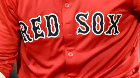 A close-up of Danny Jansen’s jersey #28 of the Boston Red Sox.
