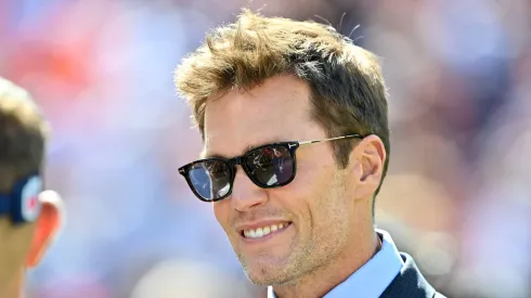 Broadcaster and former NFL quarterback Tom Brady on the field prior to a game between the Dallas Cowboys and Cleveland Browns at Cleveland Browns Stadium on September 08, 2024 in Cleveland, Ohio.
