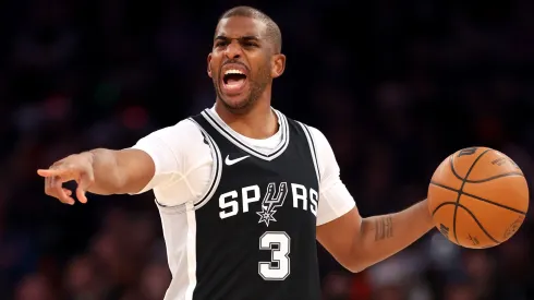 Chris Paul #3 of the San Antonio Spurs in action against the New York Knicks at Madison Square Garden on December 25, 2024 in New York City. 
