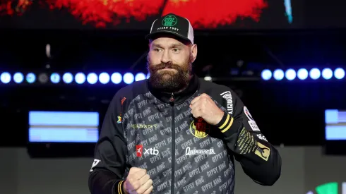  Tyson Fury poses for a photo ahead of his IBF, IBO, WBA, WBC and WBO Undisputed World Heavyweight Title fight against Oleksandr Usyk 
