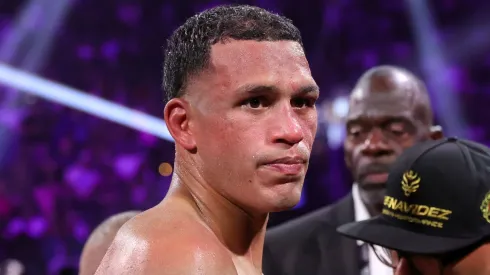 David Benavidez stands in the ring after a fight for an interim WBC light heavyweight title against Oleksandr Gvozdyk at MGM Grand Garden Arena on June 15, 2024 in Las Vegas, Nevada. Benavidez won the title by unanimous decision. (
