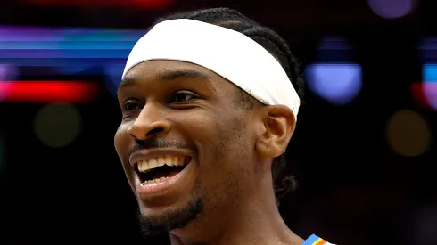 Shai Gilgeous-Alexander #2 of the Oklahoma City Thunder reacts to a call during the first quarter of Game Three of the first round of the 2024 NBA Playoffs