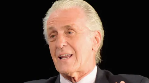 Pat Riley onstage during the American Express Teamed Up with Magic Johnson and Pat Riley
