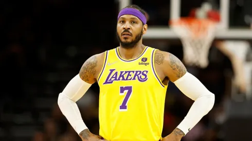 Carmelo Anthony #7 of the Los Angeles Lakers during the first half of the NBA game at Footprint Center on April 05, 2022 in Phoenix, Arizona.