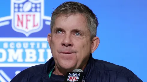 Head coach Sean Payton of the Denver Broncos speaks to the media during the NFL Combine at the Indiana Convention Center