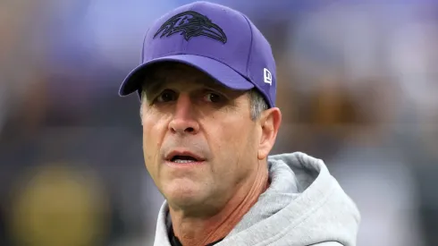 Head coach John Harbaugh of the Baltimore Ravens looks on before the game against the Pittsburgh Steelers at M&T Bank Stadium on December 21, 2024 in Baltimore, Maryland.