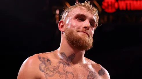 Jake Paul reacts to knocking out Tyron Woddley in the sixth round during an eight-round cruiserweight bout at the Amalie Arena on December 18, 2021 in Tampa, Florida.