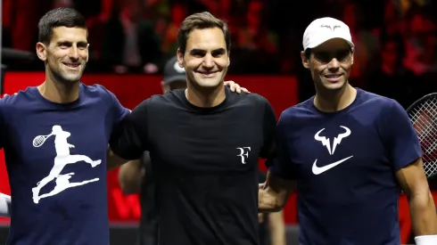 Novak Djokovic, Roger Federer and Rafael Nadal during the 2022 Laver Cup training