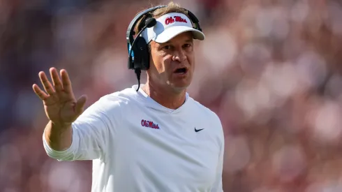 Head coach Lane Kiffin of the Mississippi Rebels looks on in the first quarter during their game against the South Carolina Gamecocks at Williams-Brice Stadium on October 05, 2024 in Columbia, South Carolina.